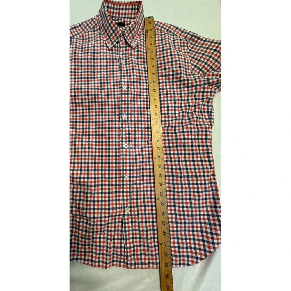 J.Crew Button Down Shirt Mens Size M Gingham Check Red Navy Blue Cotton Pocket